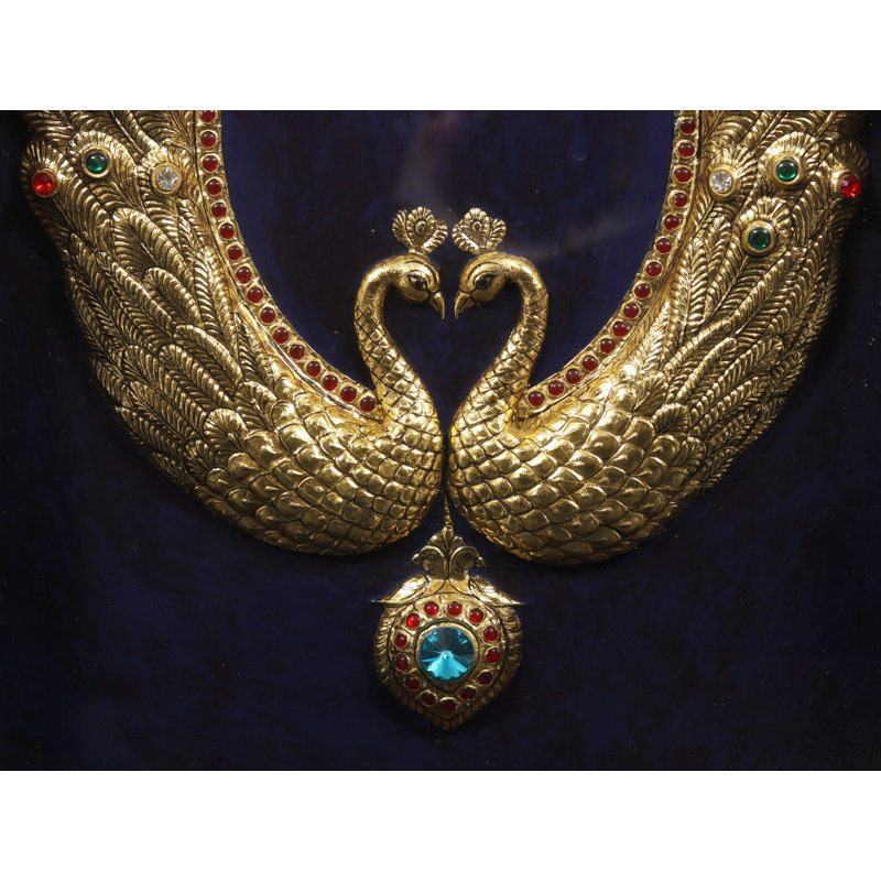 Framed Embossed Paired Peacock | Tanjore Painting