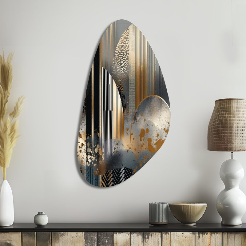Fultz - art mural en métal asymétrique en marbre, reproduction d'art en forme unique en or, H 39 po x l 21 po