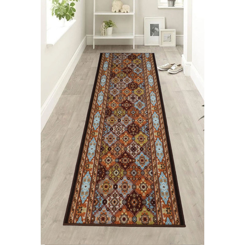 Oriental Multi Color Persian Bakhtiari Design Slip Resistant Low Pile Rug, Runner 2'2" x 9'
