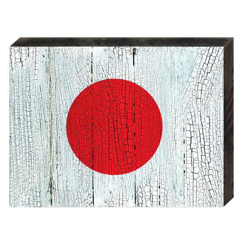 Décoration murale drapeau du Japon en bois rustique, H 9 po x l 12 po x P 1,5 po