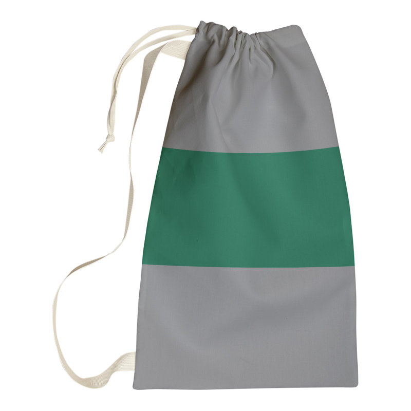 Fabric Laundry Bag with Handles, 36" H x 28" W x 1.5" D, Silver/Victory Green/Silver