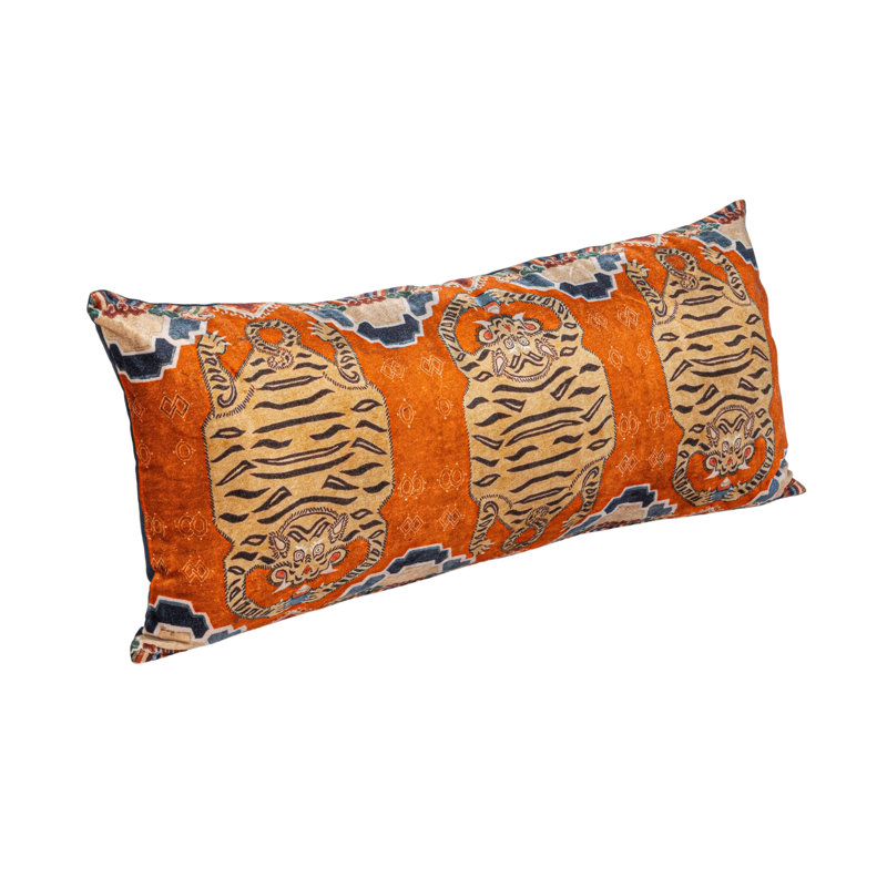 Cotton Velvet Tigers Pattern Lumbar Pillow