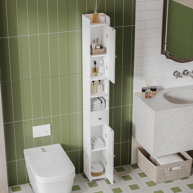 Armoire de rangement étroite pour salle de bain, Blanc