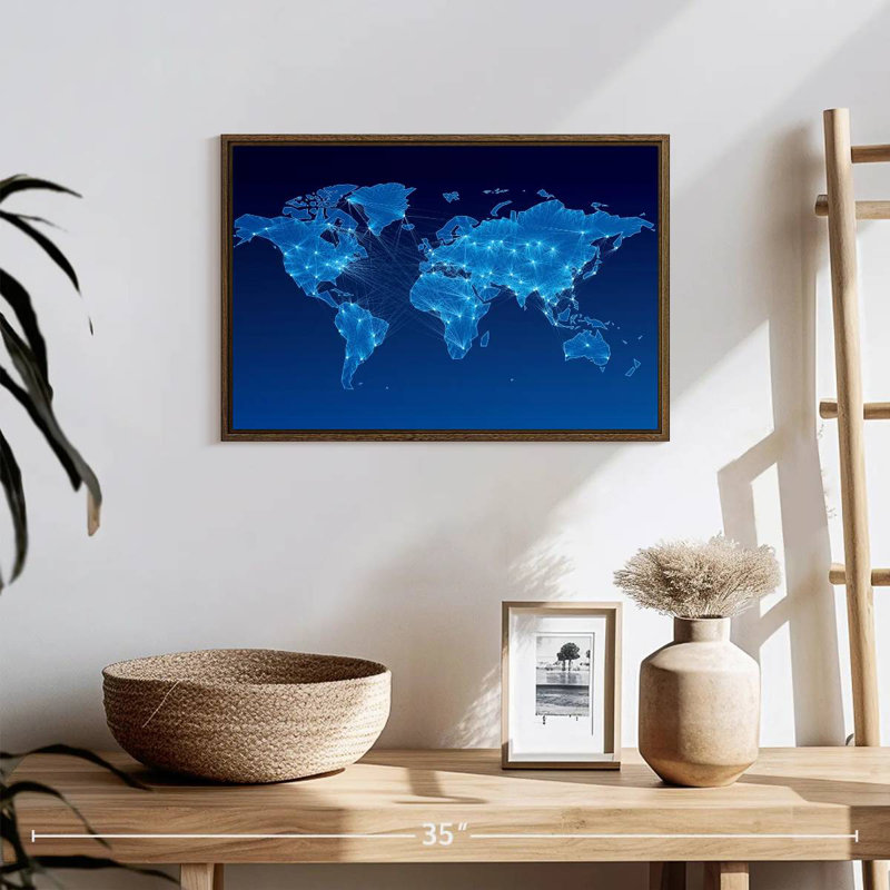Carte du monde du circuit intégré, 19 po x 13 po, Cadre flottant noyer