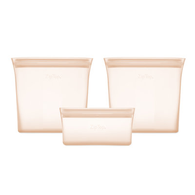 Sacs de rangement pour aliments réutilisables à fermeture éclair | Ensemble de 3 sacs [Pêche] | Va au micro-ondes, au lave-vaisselle et au congélateur