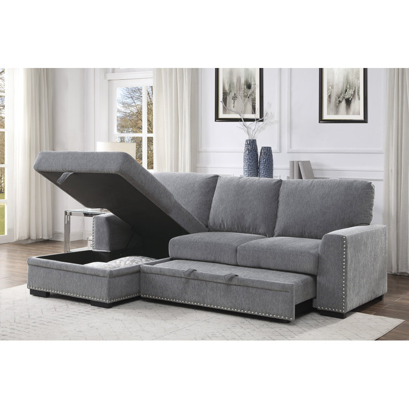 Upholstered L-Shaped Sectional, Left Hand Facing, Charcoal Chenille