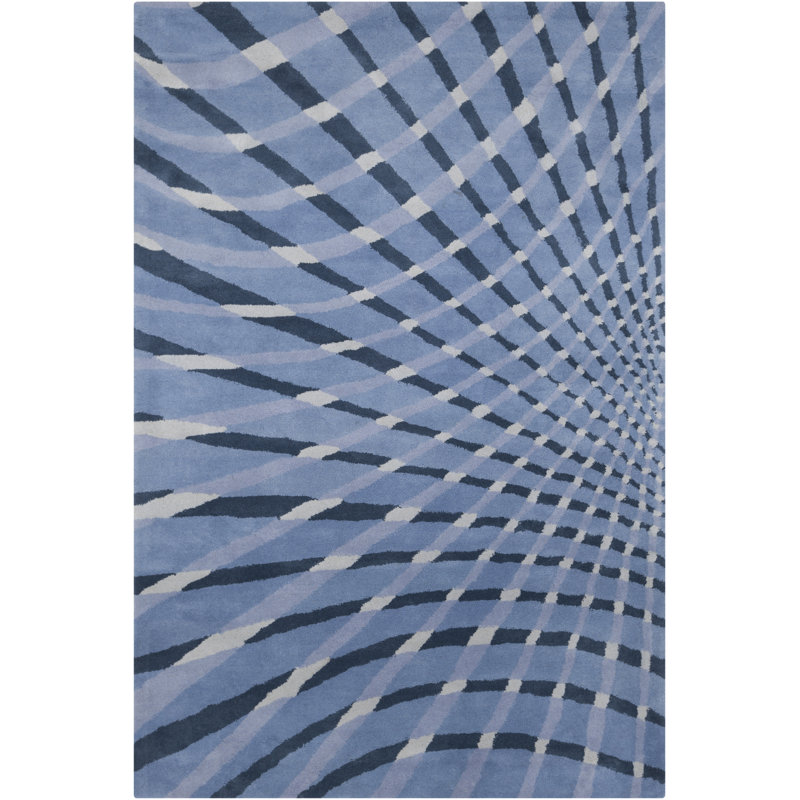 Tapis bleu tourbillon en laine touffeté à la main Ailey Authentic, 8 pi x 10 pi