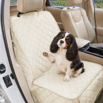 Waterproof Quilted Front Passenger Seat Pet Car Cover with Raised Sides and Storage Pocket
