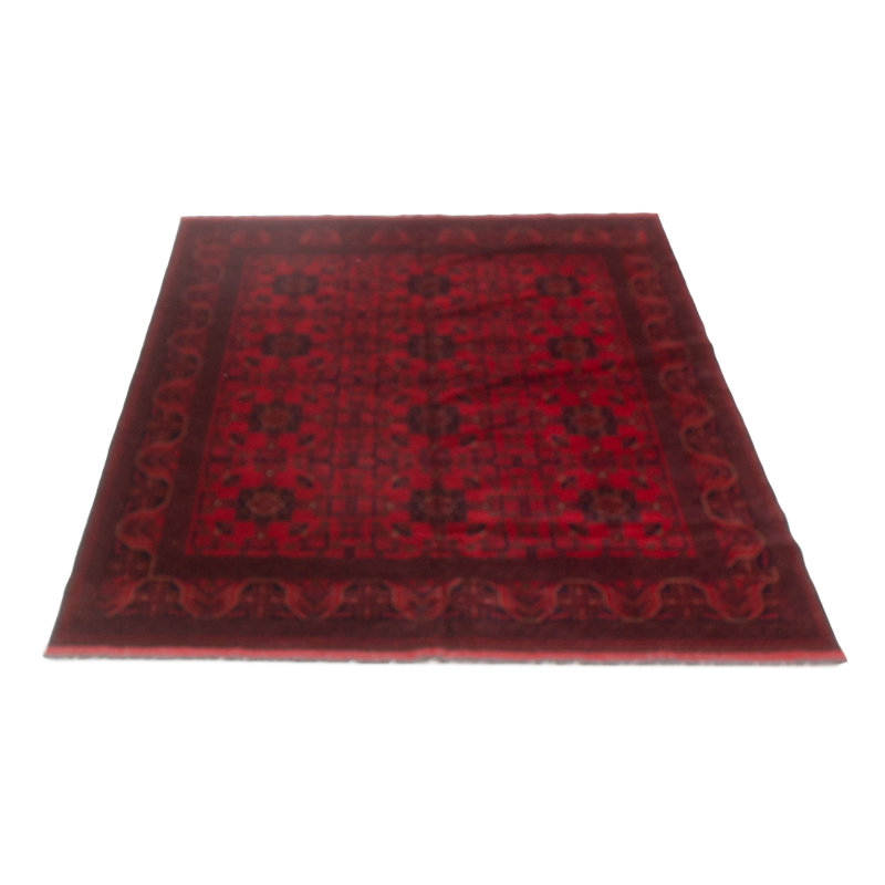 Tapis unique en laine noué à la main 5 pi 10 po x 7 pi 8 po nouvel âge Daisylynn en rouge / bleu / noir