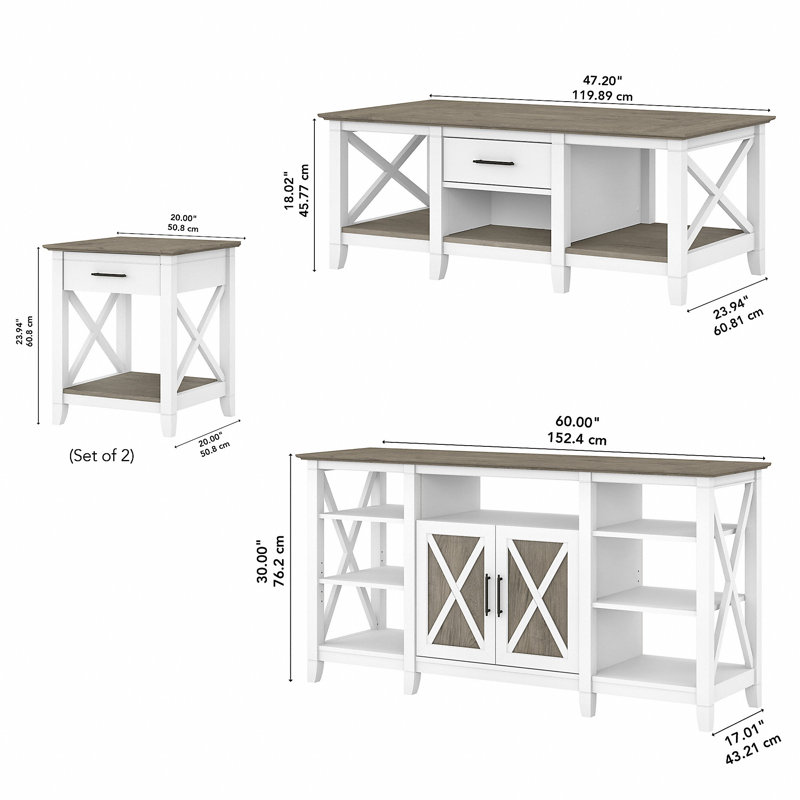 Ensemble de tables basses 4 pièces Huckins, Gris Shiplap / blanc pur