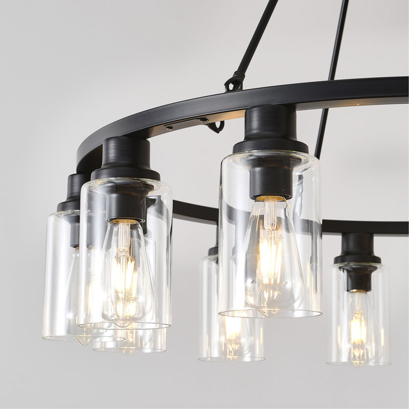 Lustre en roue de chariot 6 lumières noires (sans ampoules) pour salle de bain - E26