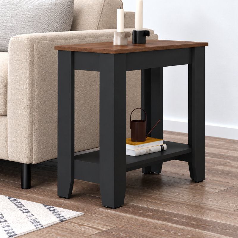 Justine Basilico End Table with Storage, Matte Black/Dusty Walnut