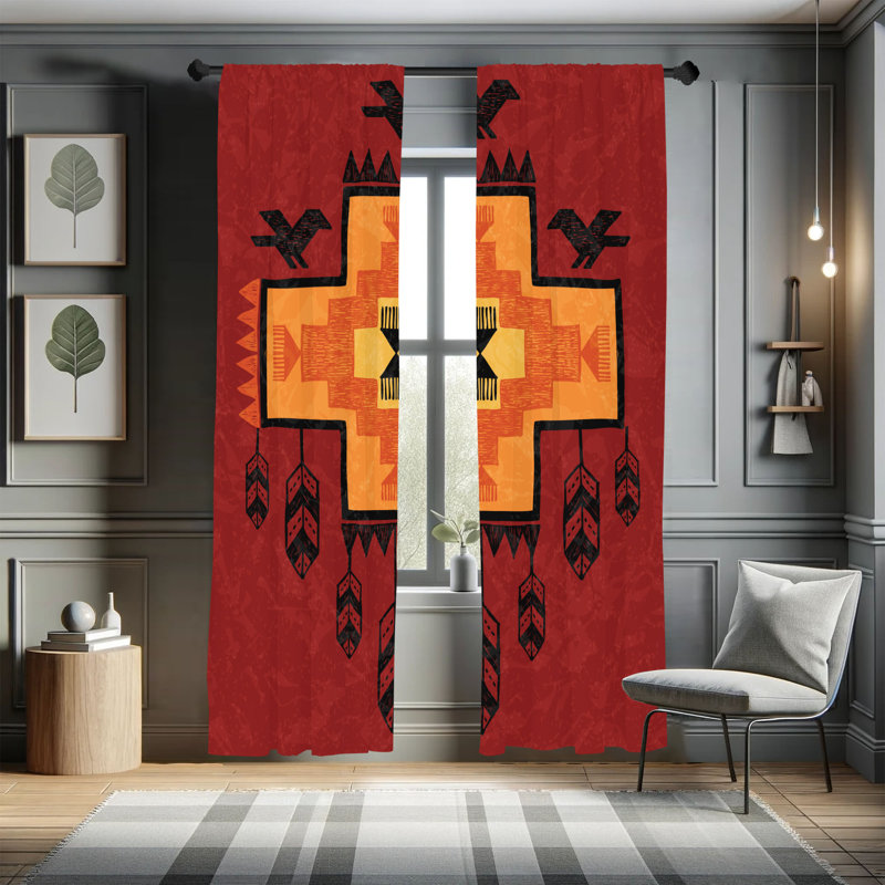 Rideaux tribaux Ebern Designs, Dreamkatcher Ikat Folkloric, Marron / orange, L 28 po x L 63 po