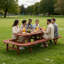 Table de pique-nique avec bancs pour 14 à 16 personnes, table rectangulaire d'extérieur en bois de 8 pieds de long