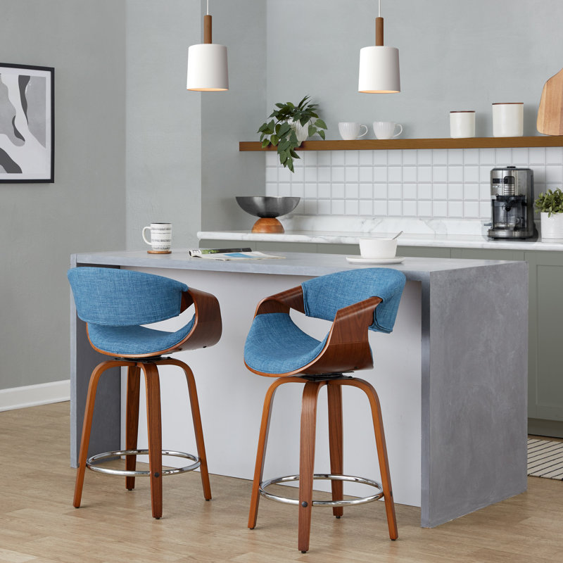 Archaimbaud Swivel Upholstered Counter Stool, Counter Stool (24" Seat Height), Blue