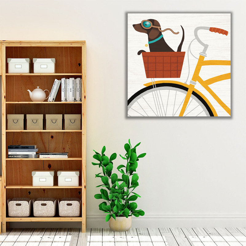 «Beach Bums Dachshund Bicycle I», reproduction d'art sur toile, H 30 po x l 30 po
