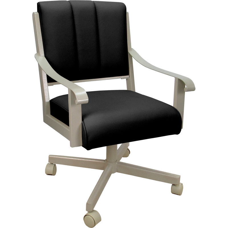 Leather Metal Dining Caster Chair Swivel Tilt, Beige, Black