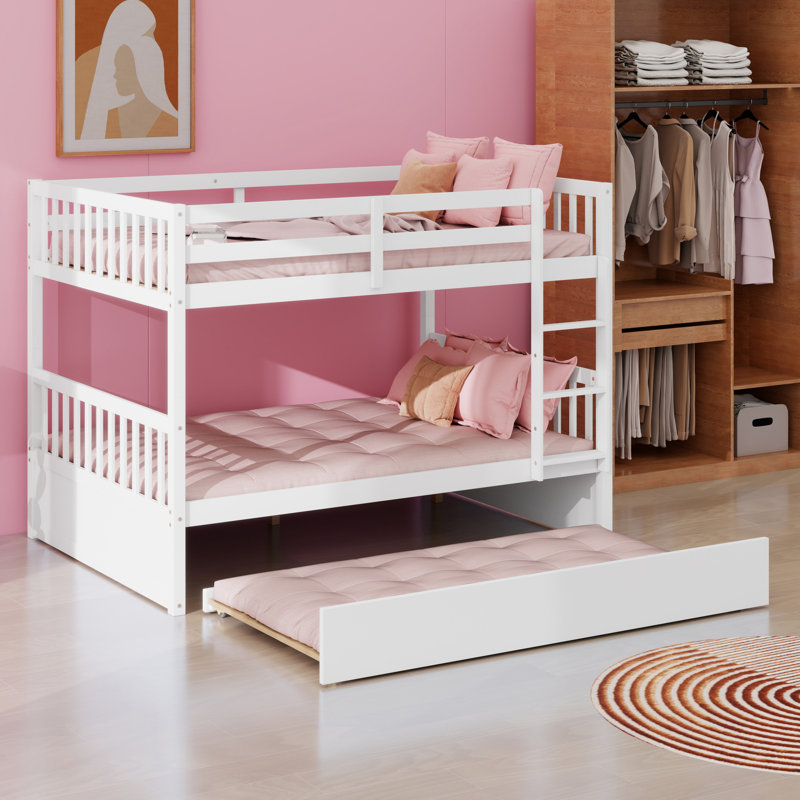 Bunk Bed Including Trundle, Ladder, Guardrails, White