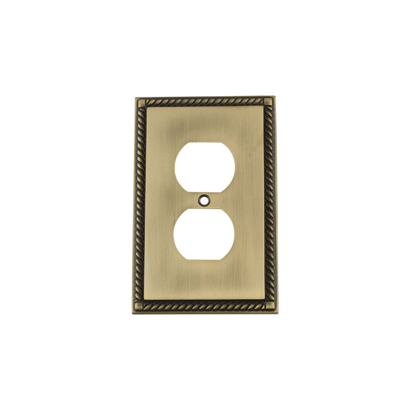 Rope 1-Gang Duplex Outlet Wall Plate, Antique Brass