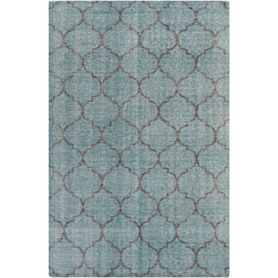 Tapis bleu sarcelle en laine noué à la main Elsea