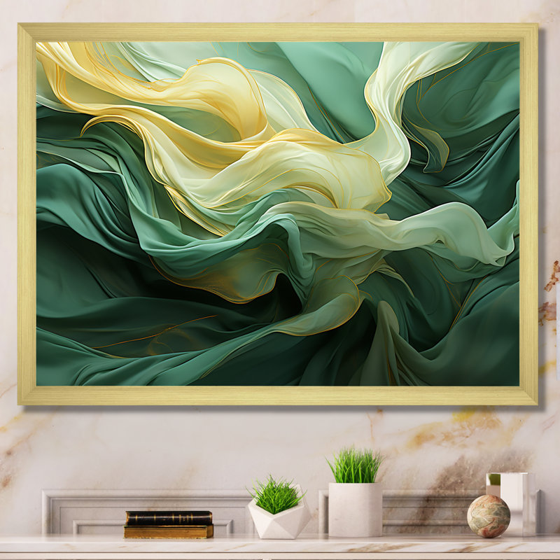 «Green and Yellow Harmonious Chaos I - Abstract Collages», reproduction d'art sur toile, H 16 po x l 32 po x P 1 po