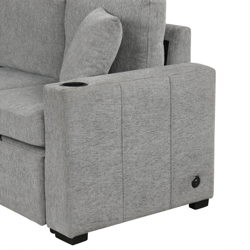 Canapé-lit modulaire convertible en U de 107,1 po pour salon, gris, H 34,93 po x l 107,03 po x P 84,63 po, Gris