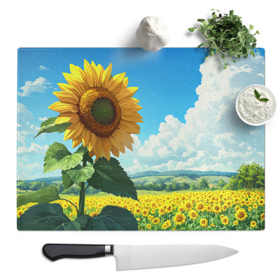 Sunflower Portrait  Glass Chopping Board