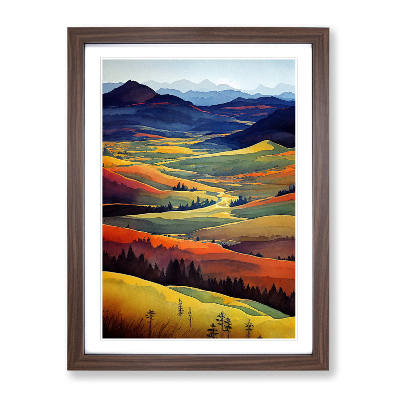 XV1022-5147X Meadow Landscape No.4 - Single Picture Frame Painting, 64cm H x 46cm W x 2cm D, Walnut