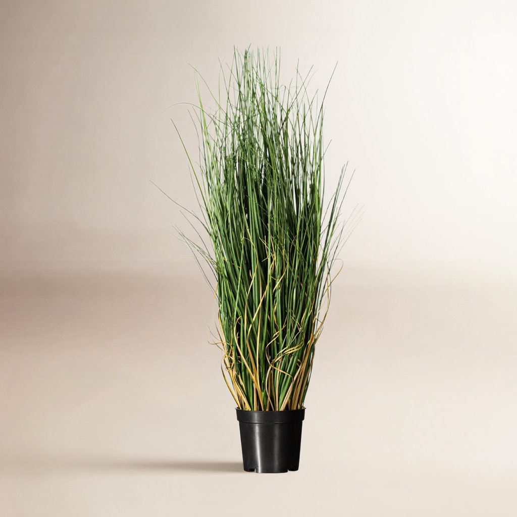 PVC Artificial Potted Green Curled Grass, 24" H x 12" W x 12" D