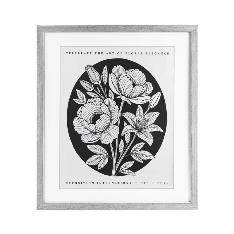 «Gallery Exposit Flowers», reproduction encadrée noire sous verre, design par lettré et doublé, Cadre de ferme gris