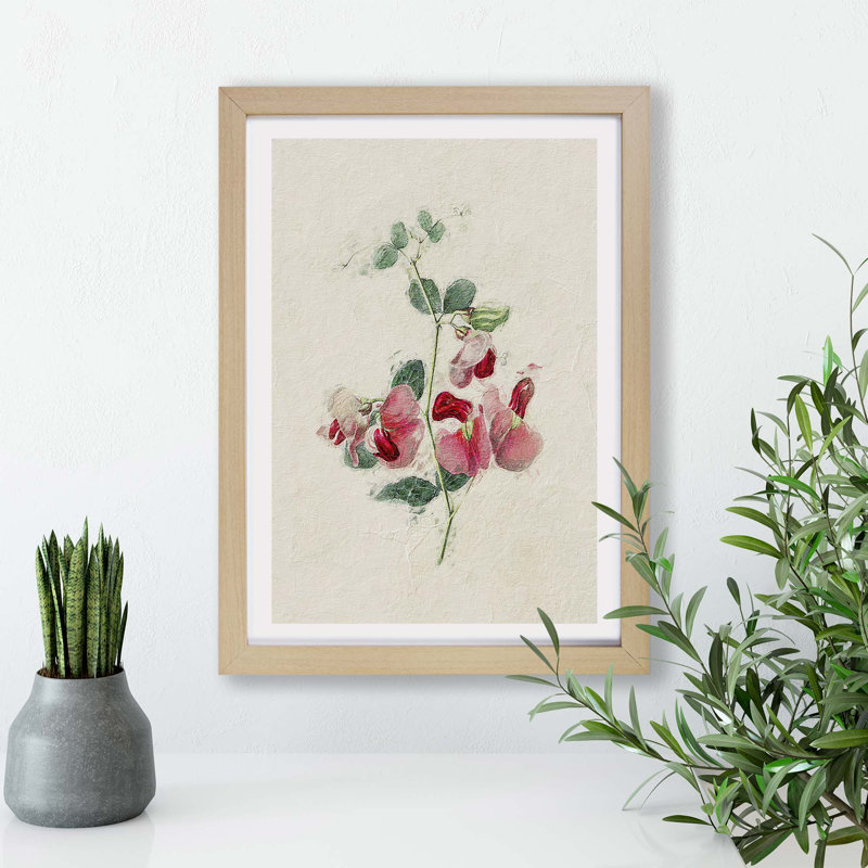 Sweet Pea Flowers - Framed Print, 24cm H x 33cm W x 2cm D, Oak