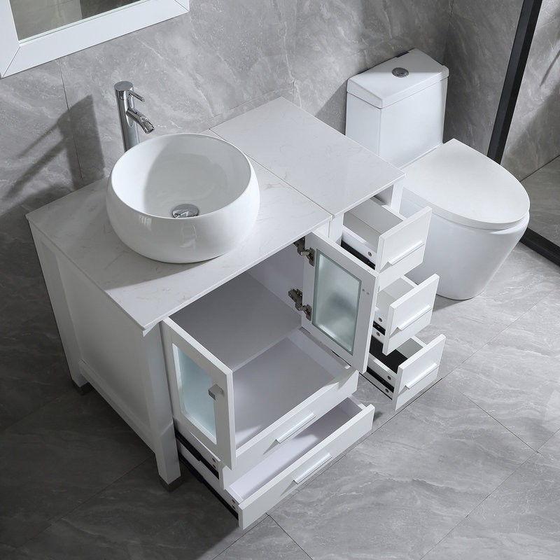 Mane 36.6'' Single Bathroom Vanity Set with Mirror and Sink, White