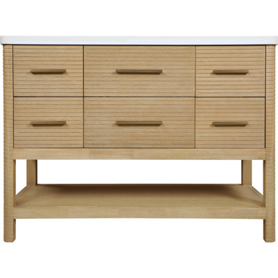 Meuble-lavabo en pierre naturelle et en bois massif 48 po Oakwell