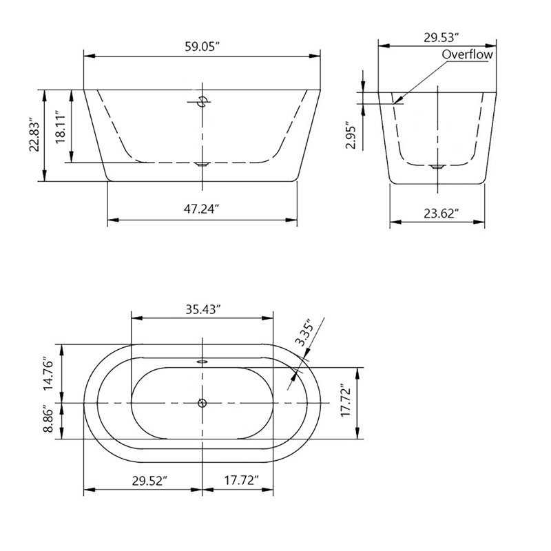 59 " L x 32 " W Freestanding Soaking Fiberglass and Acrylic Bathtub