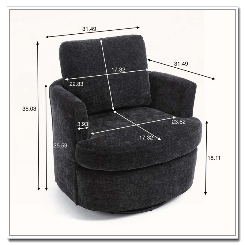 Chenille Upholstered Swivel Chair, Black