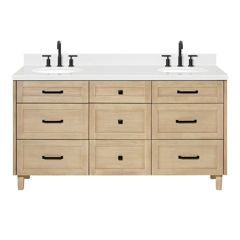 Ariel Monrow 66 Inch Double Oval Sink Bathroom Vanity With Carrara White Quartz Countertop, White