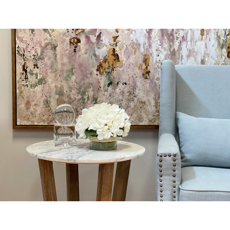 Hydrangea in Glass vase with Moss, White