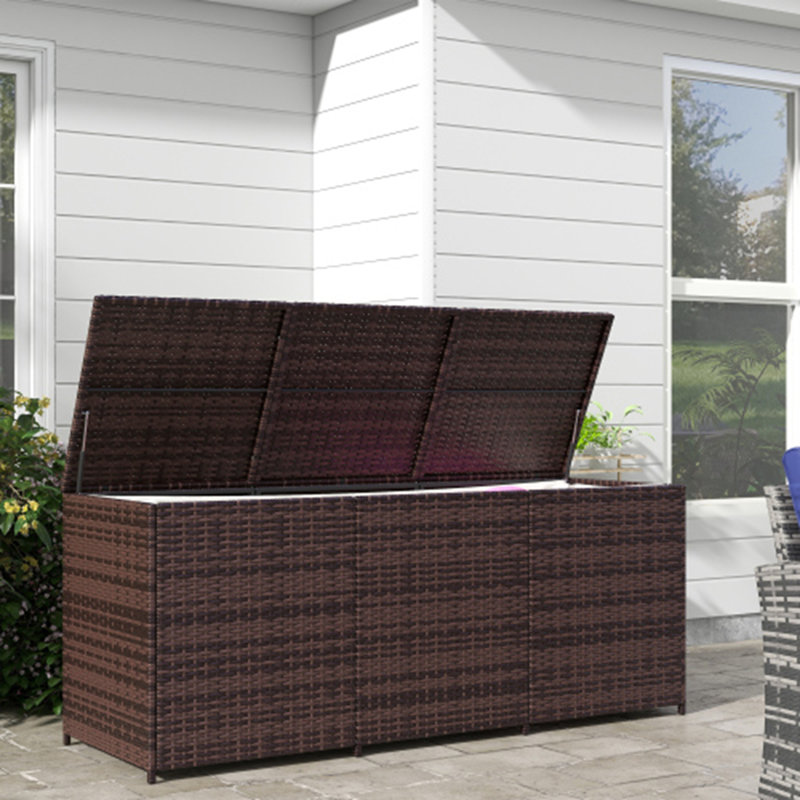 175-Gallon Mixed PE Rattan Deck Box with Pneumatic Lift & Inner Liner, 28.7" H x 70.9" W x 23.6" D, Brown