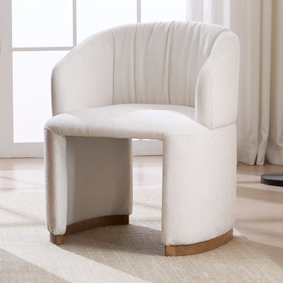 25" Wide Modern Dining Chair Upholstered Barrel Armchair With Solid Wood Legs And Backrest, For Dining Room/Living Room