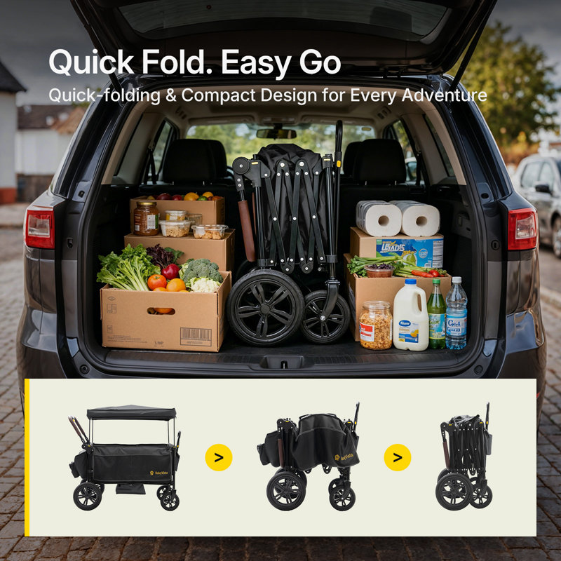 Foldable Multi-Child Strollers, One-hand Adjustable Push/pull Handle, Spacious Storage & All-terrain Wheels, Black