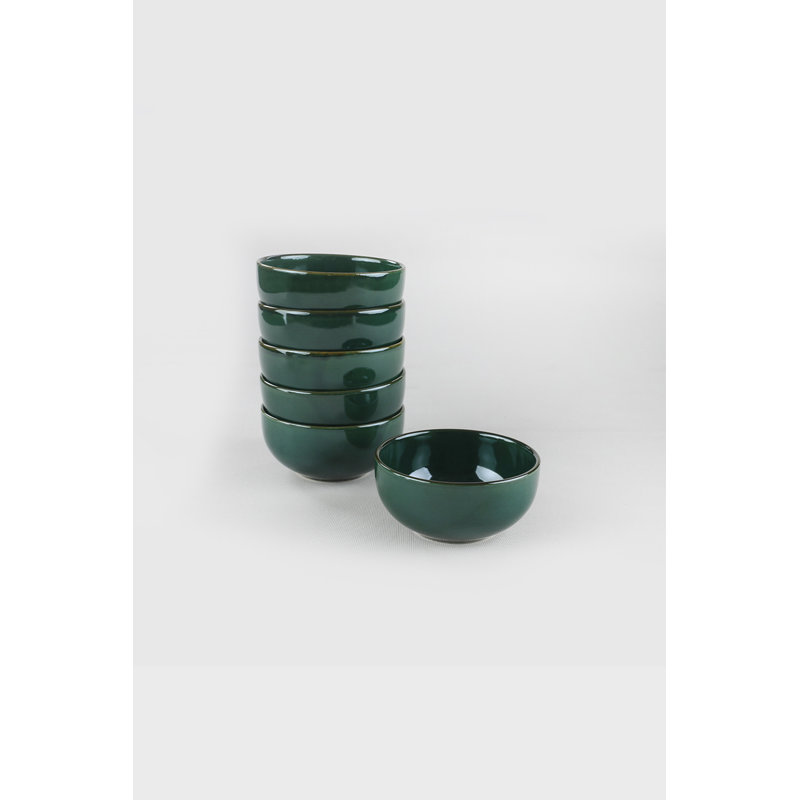 Elegant Ceramic Bowl Set (6 Pieces), Dark Green, 4.7 x 4.7 x 2.6 inches | 100% Ceramic, 13.5 fl oz Capacity | Dishwasher & Microwave Safe, Perfect for Serving Snacks & Desserts, Stylish & Durable Design