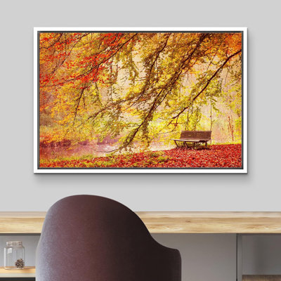 Automne, automne, effet aquarelle, banc dans un parc d'automne sur toile