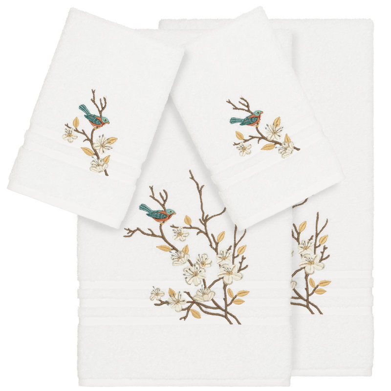 Spring Time 4 Piece Turkish Cotton Towel Set, White
