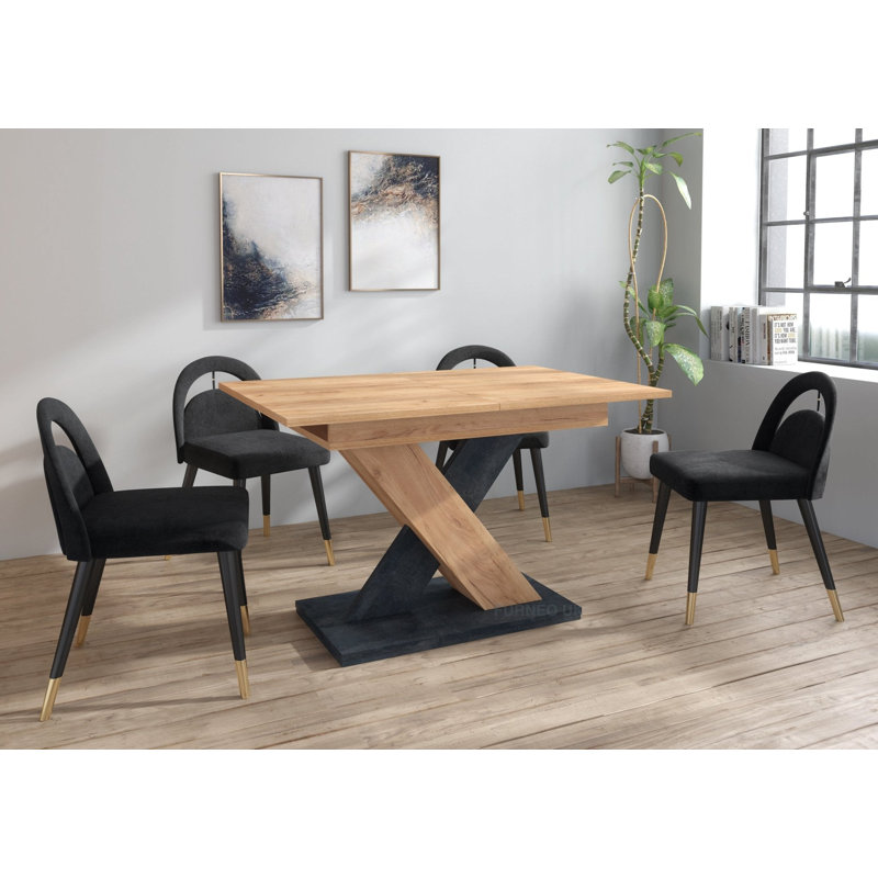 Enzo Extendable Dining Table, Oak Top/Black Base