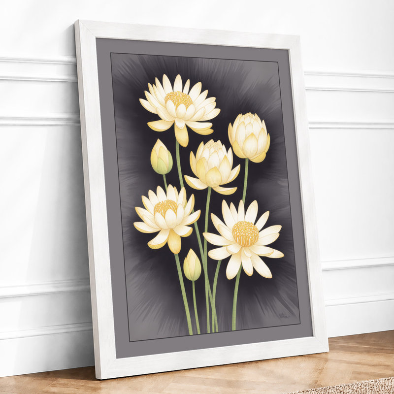 White Daisies Botanical - Framed Print, A2 - 59.4 x 42.0 cm, White