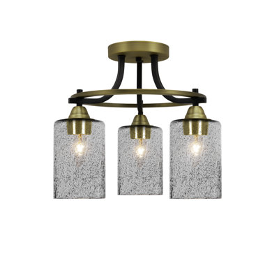 Paramount 3 Light Semi-Flush Shown In Matte Black & Brass Finish With 4" Smoke Bubble Glass