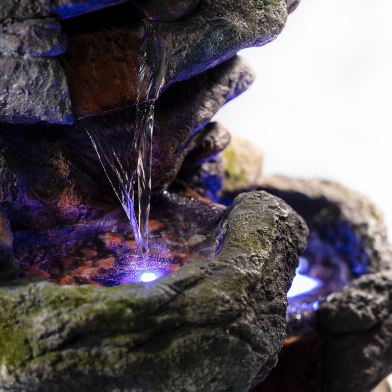 Fontaine d'extérieur en pierre à multiniveau résistante aux intempéries avec lumières à DEL, H 22 po x l 13 po x P 15 po