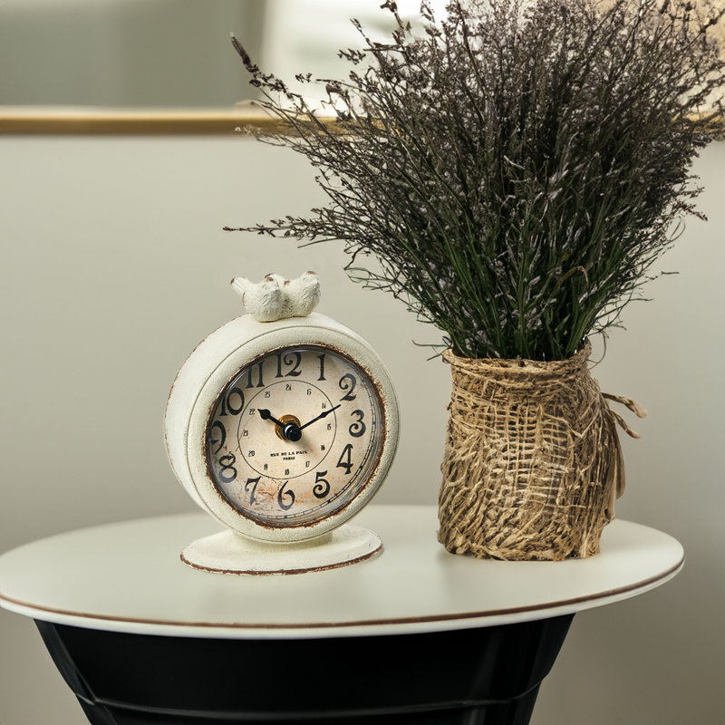 Balf Decorative Pewter Mantel Clock with Bird, Cream