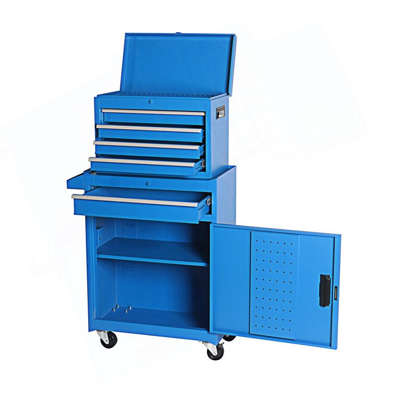 Armoire décorative, coffre à outils, armoire à outils à 5 tiroirs avec coffre à outils amovible, Bleu