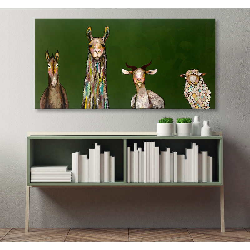 « Donkey, llama, Goat, Sheep » par Eli Halpin, Reproduction d’art sur toile tendue, H 24 po x l 48 po